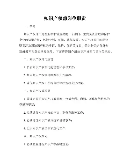 知识产权部岗位职责