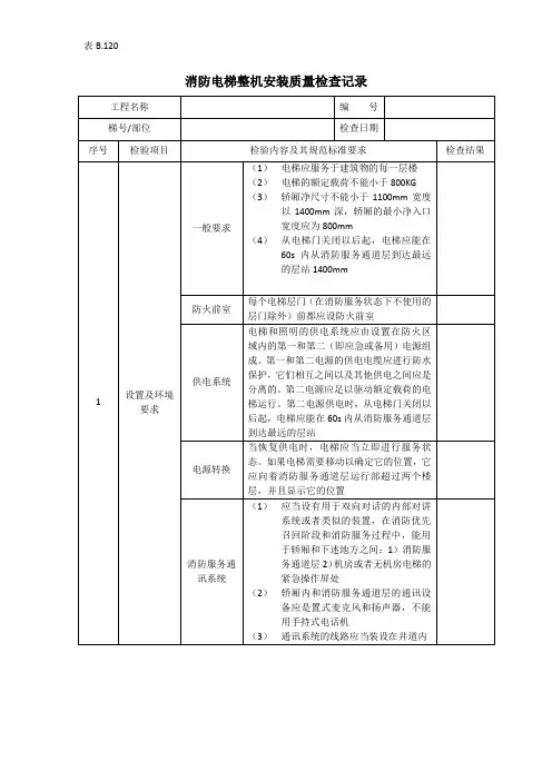 消防电梯整机安装质量检查记录