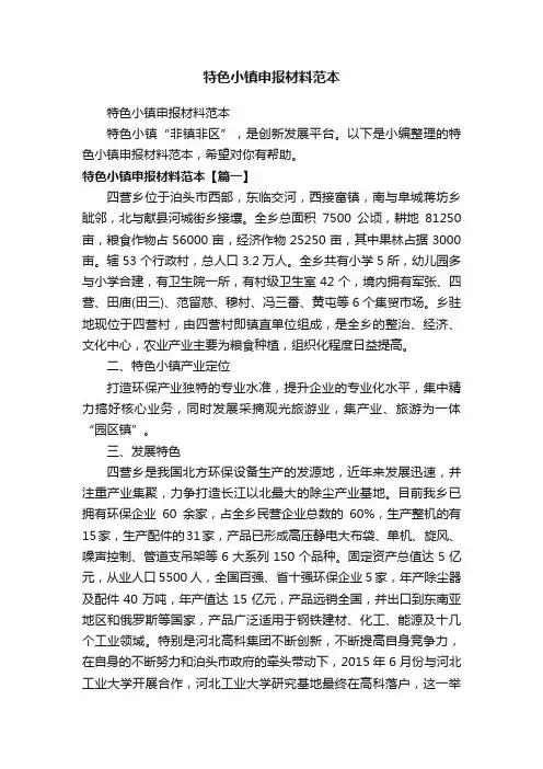 特色小镇申报材料范本