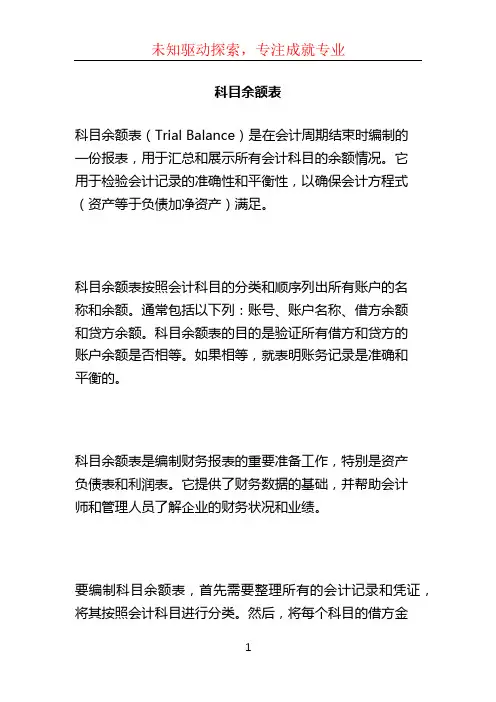 科目余额表