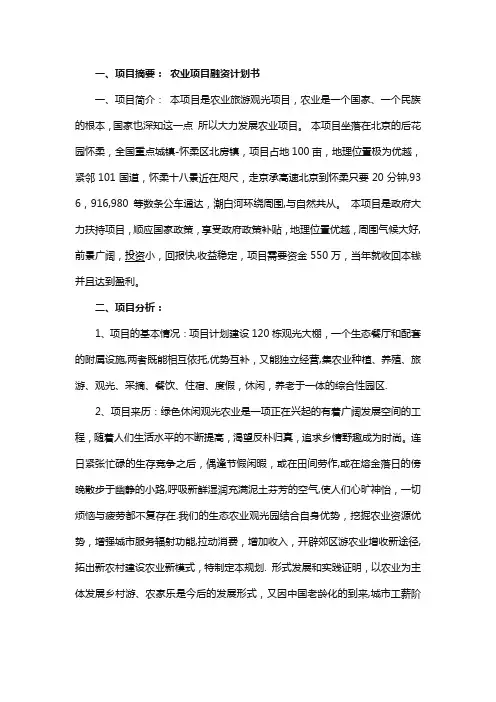 项目融资计划书(通用)