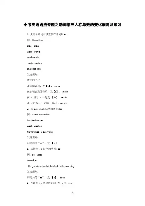 小考英语语法专题之动词第三人称单数的变化规则及练习