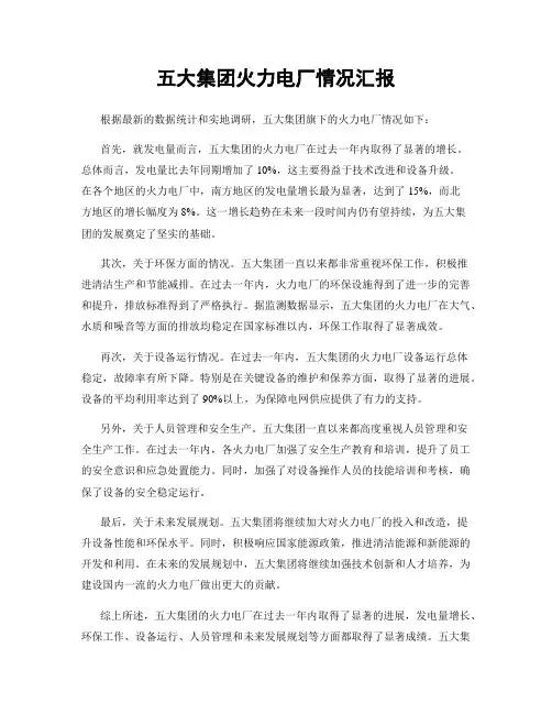 五大集团火力电厂情况汇报