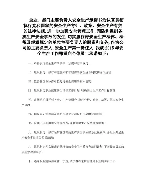 企业主要负责人安全生产承诺书11个承诺