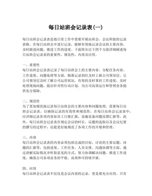 每日站班会记录表(一)