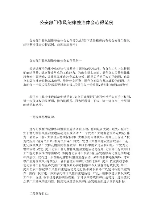 公安部门作风纪律整治体会心得范例