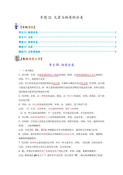 【中考化学 精准靶向】专题11 元素与物质的分类(原卷及答案)