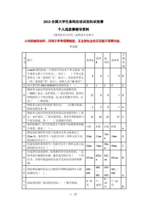 2013条码竞赛选拔赛辅导资料《条码技术与应用(高职高专分册)》