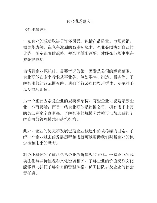 企业概述范文