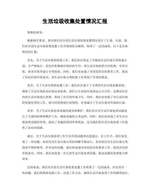生活垃圾收集处置情况汇报