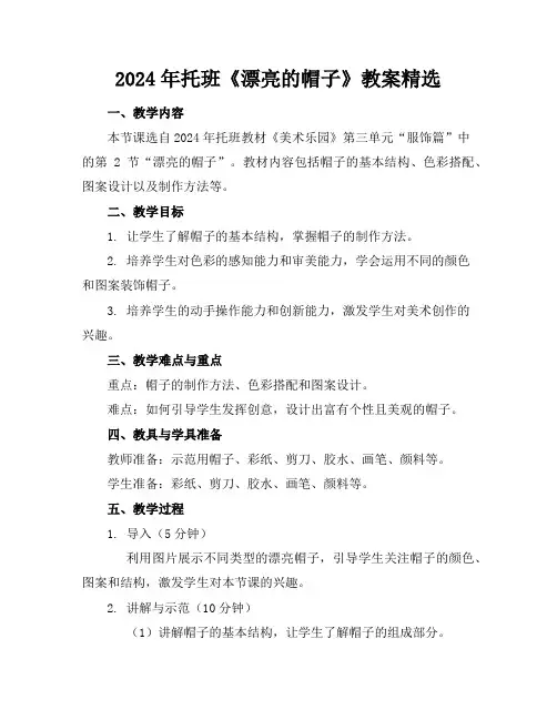 2024年托班《漂亮的帽子》教案精选