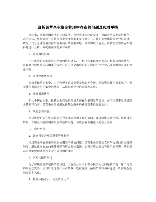 浅析民营企业资金管理中存在的问题及应对举措