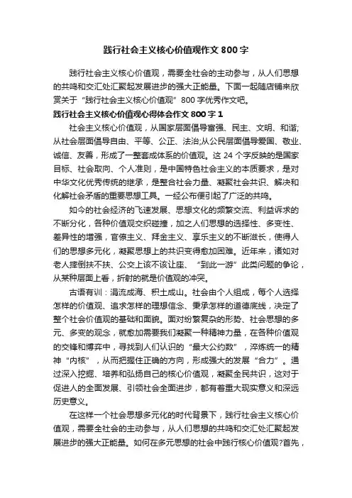 践行社会主义核心价值观作文800字