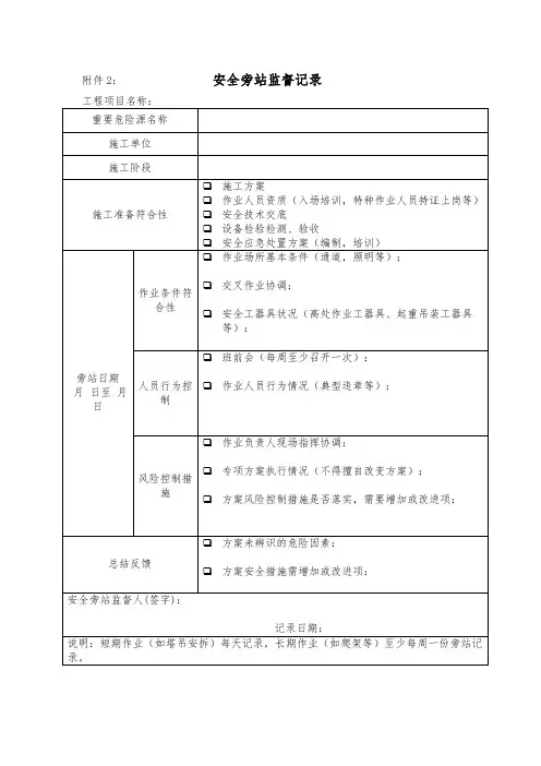 安全旁站监督表样表