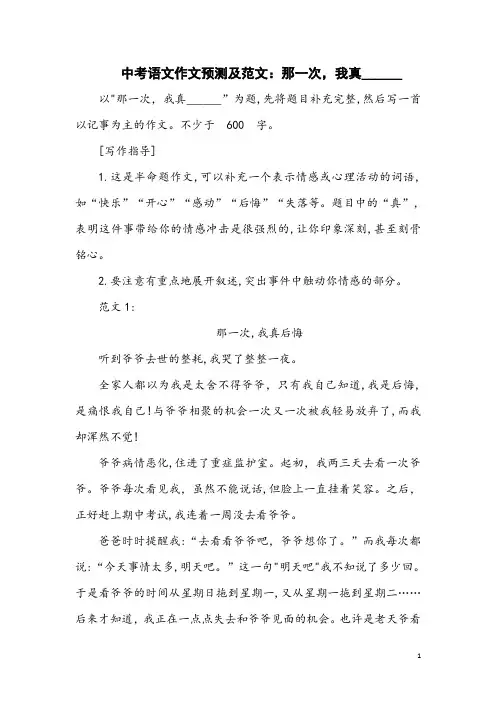 中考语文作文预测及范文：那一次,我真______