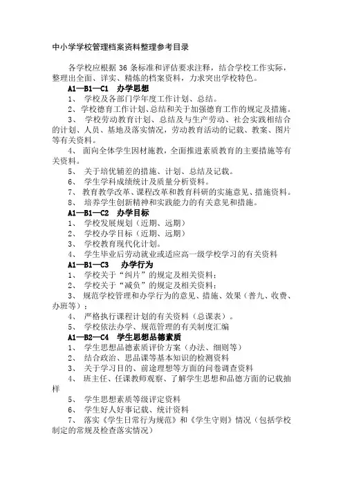 中小学学校管理档案资料整理参考目录