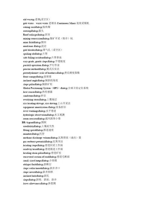 煤炭专业词汇