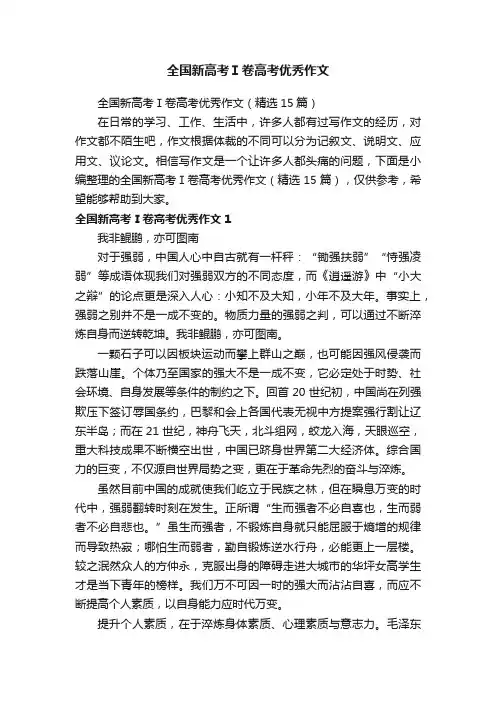 全国新高考Ⅰ卷高考优秀作文（精选15篇）