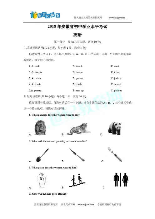 2018年安徽省中考英语试题及答案解析(word版)