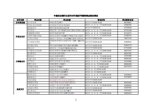 中国农业银行北京市分行国庆期间网点营业情况