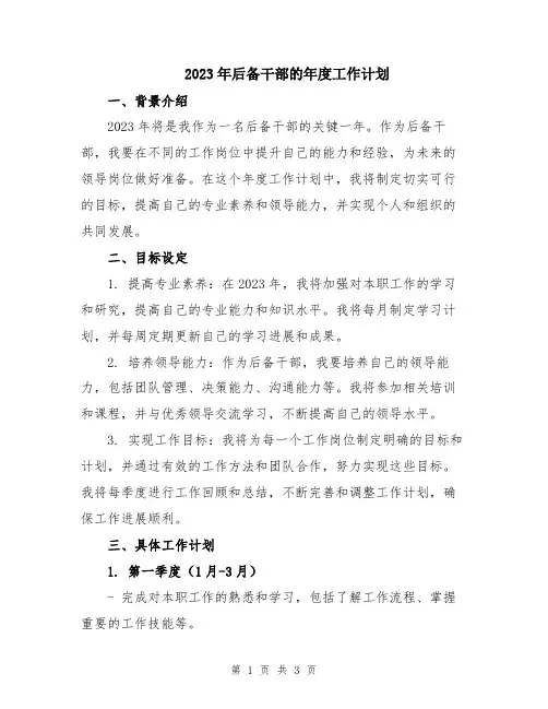 2023年后备干部的年度工作计划
