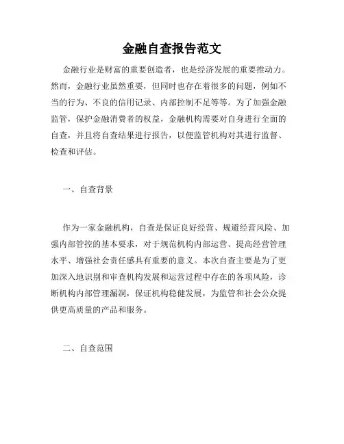 金融自查报告范文