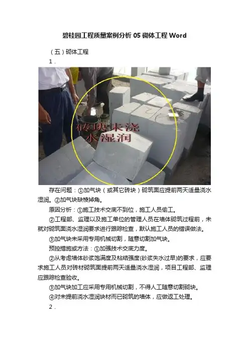碧桂园工程质量案例分析05砌体工程Word