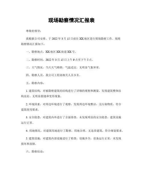 现场勘察情况汇报表