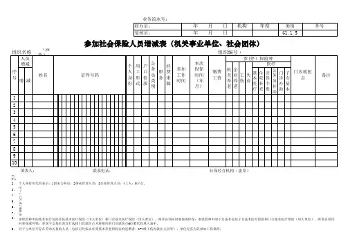 参加社会保险人员增减表(机关事业单位、社会团体)20150112