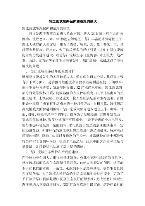怒江流域生态保护和治理的建议（精简篇）