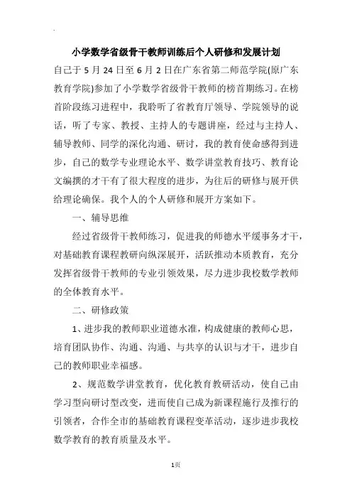 小学数学省级骨干教师训练后个人研修和发展计划