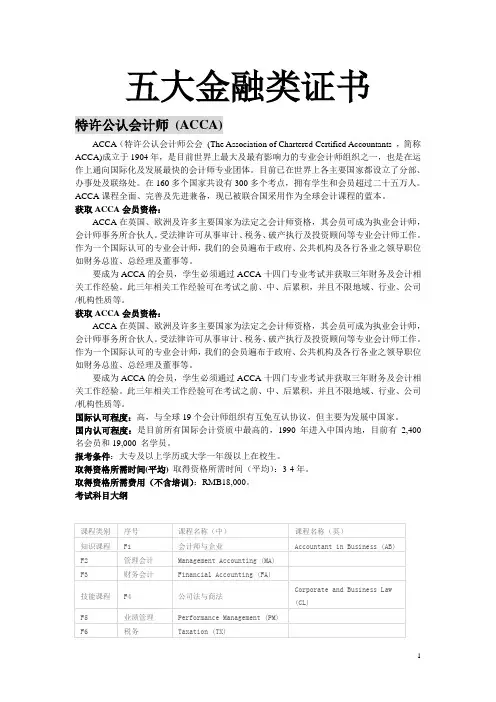 讲稿五大金融类证书