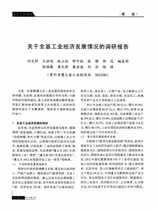 关于全县工业经济发展情况的调研报告