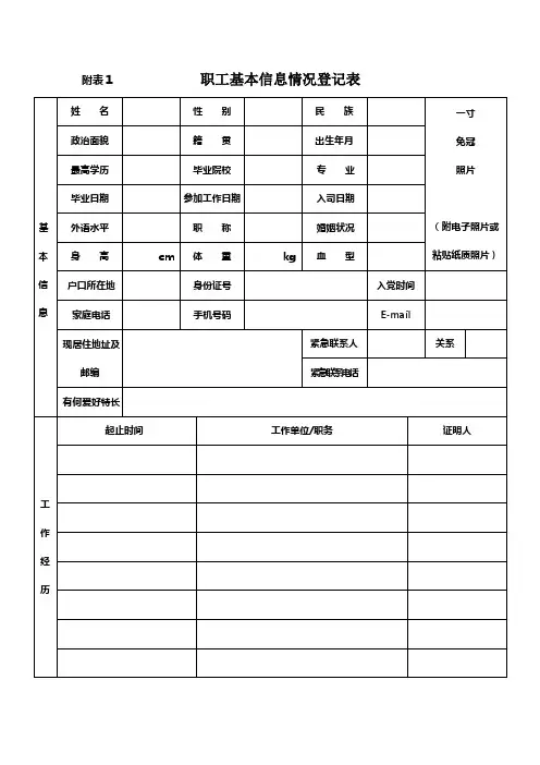 职工基本信息情况登记表