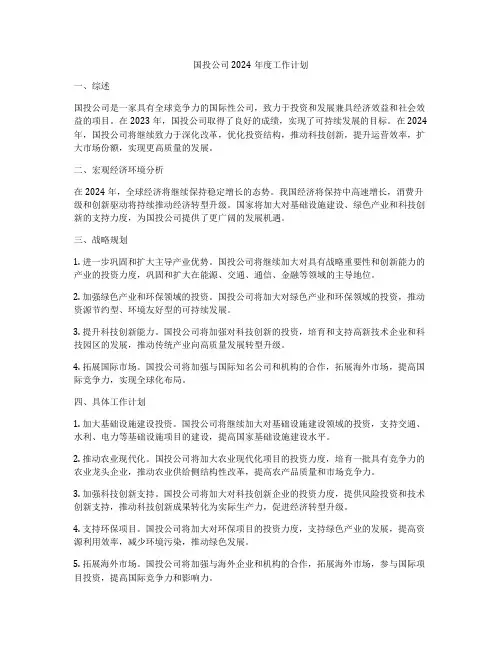 国投公司2024年度工作计划