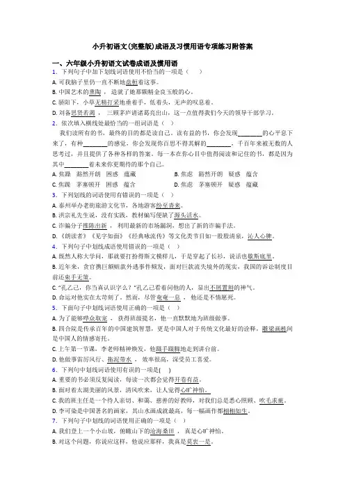 小升初语文(完整版)成语及习惯用语专项练习附答案