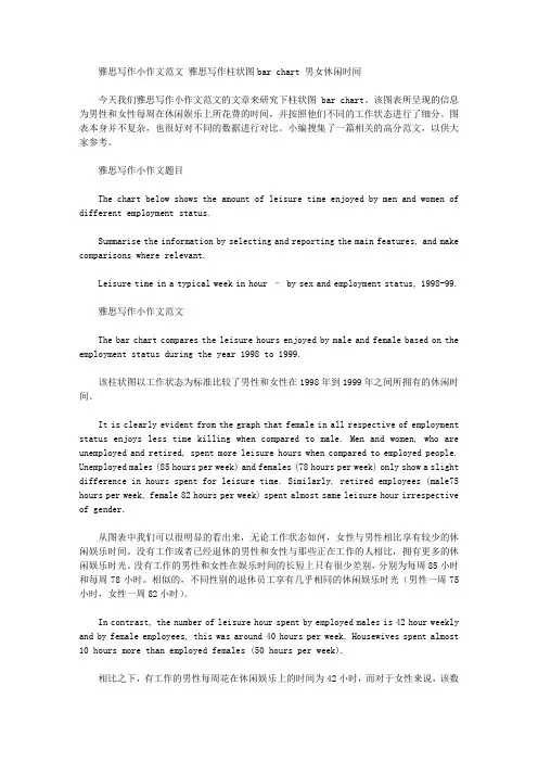 雅思写作小作文范文 雅思写作柱状图bar chart 男女休闲时间.doc
