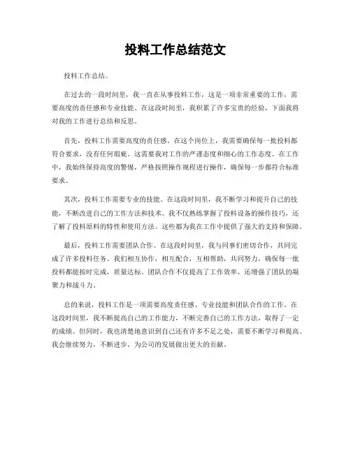 投料工作总结范文