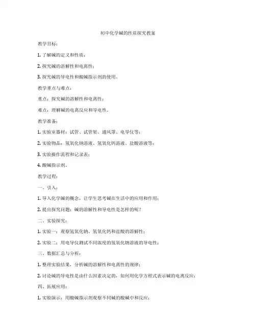 初中化学碱的性质探究教案