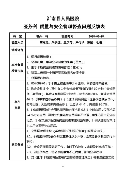 职能科室督导检查表