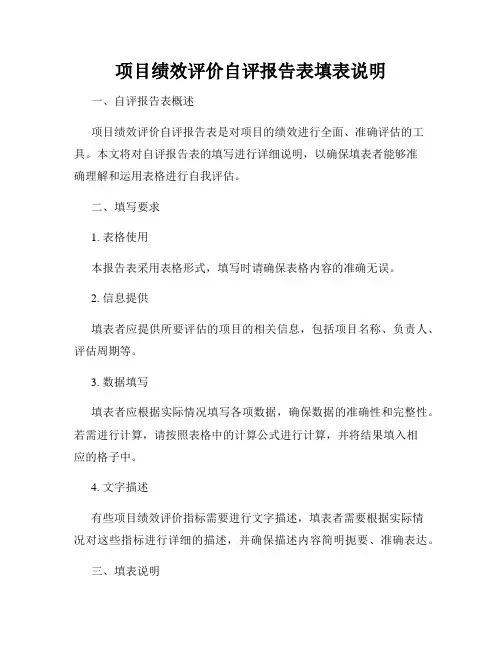 项目绩效评价自评报告表填表说明