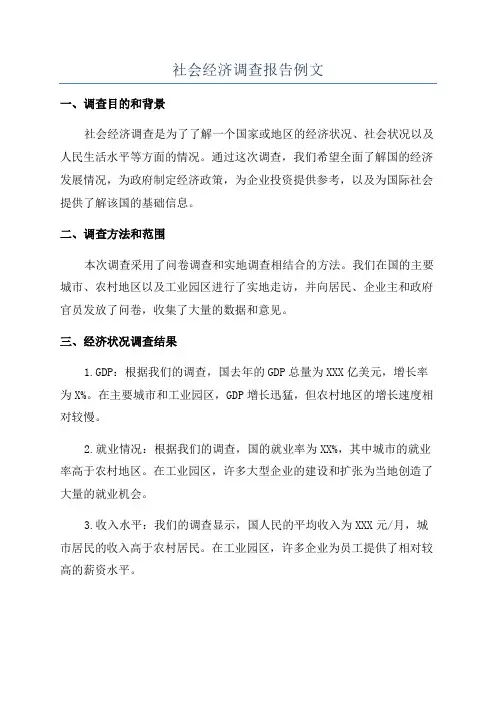 社会经济调查报告例文
