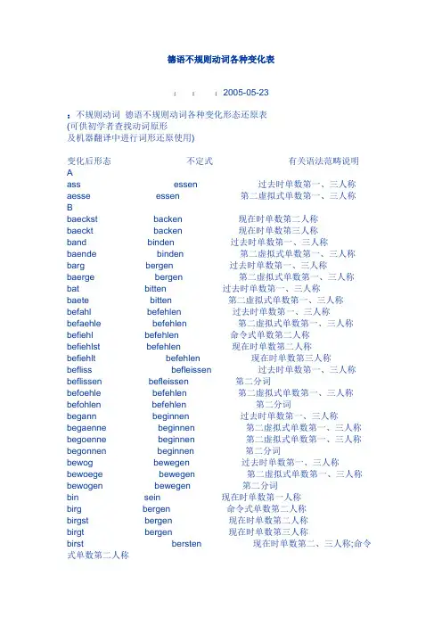 德语不规则动词表