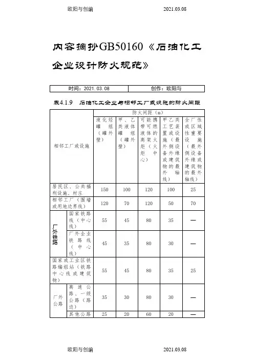 国家标准中有关安全距离列表之欧阳与创编