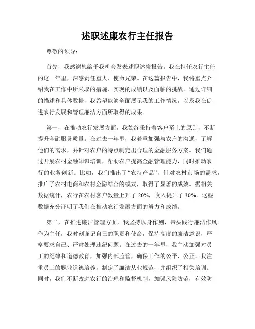 述职述廉农行主任报告