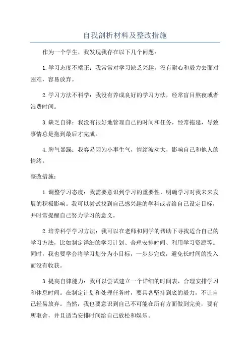 自我剖析材料及整改措施