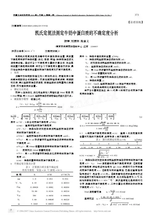 凯氏定氮法测定牛奶中蛋白质的不确定度分析