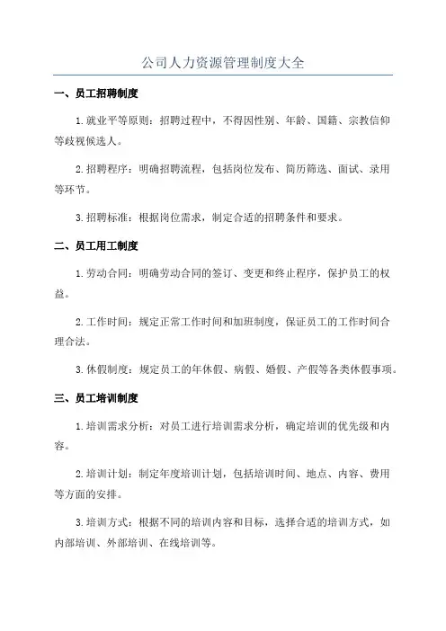 公司人力资源管理制度大全