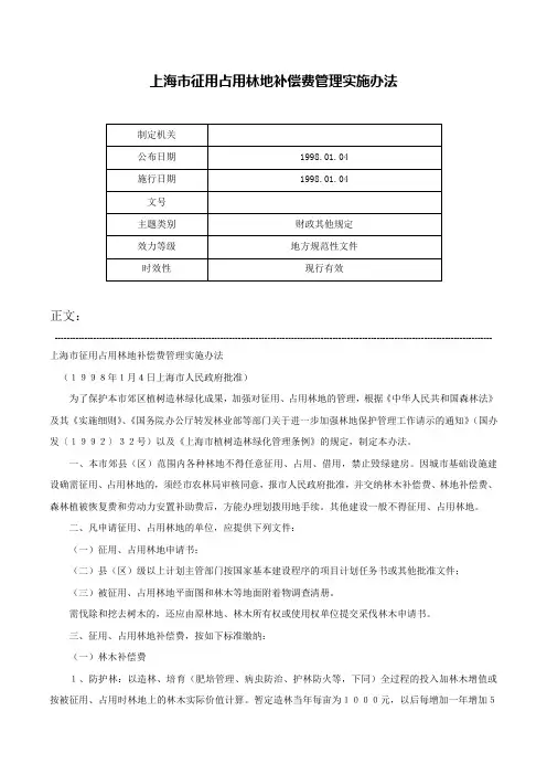 上海市征用占用林地补偿费管理实施办法-
