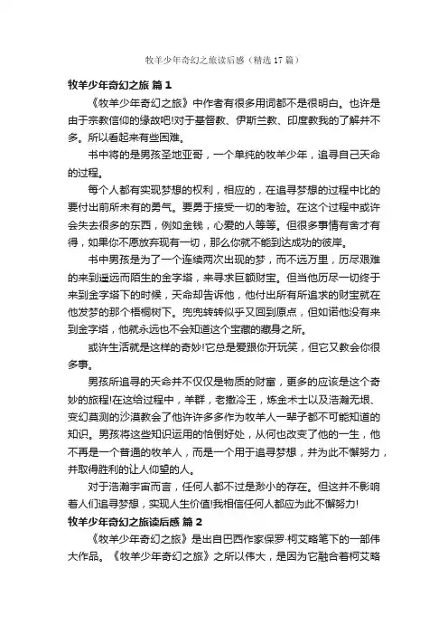 牧羊少年奇幻之旅读后感（精选17篇）
